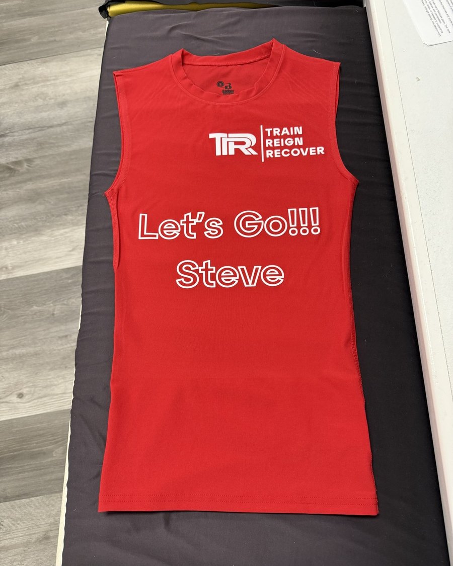 Personalized red performance jersey with name print